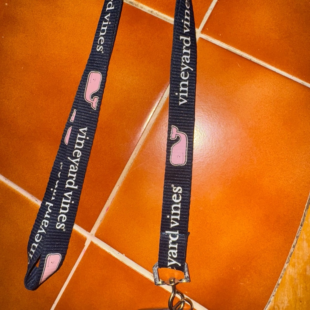 Vineyard Vines Navy Lanyard with Pink Whale